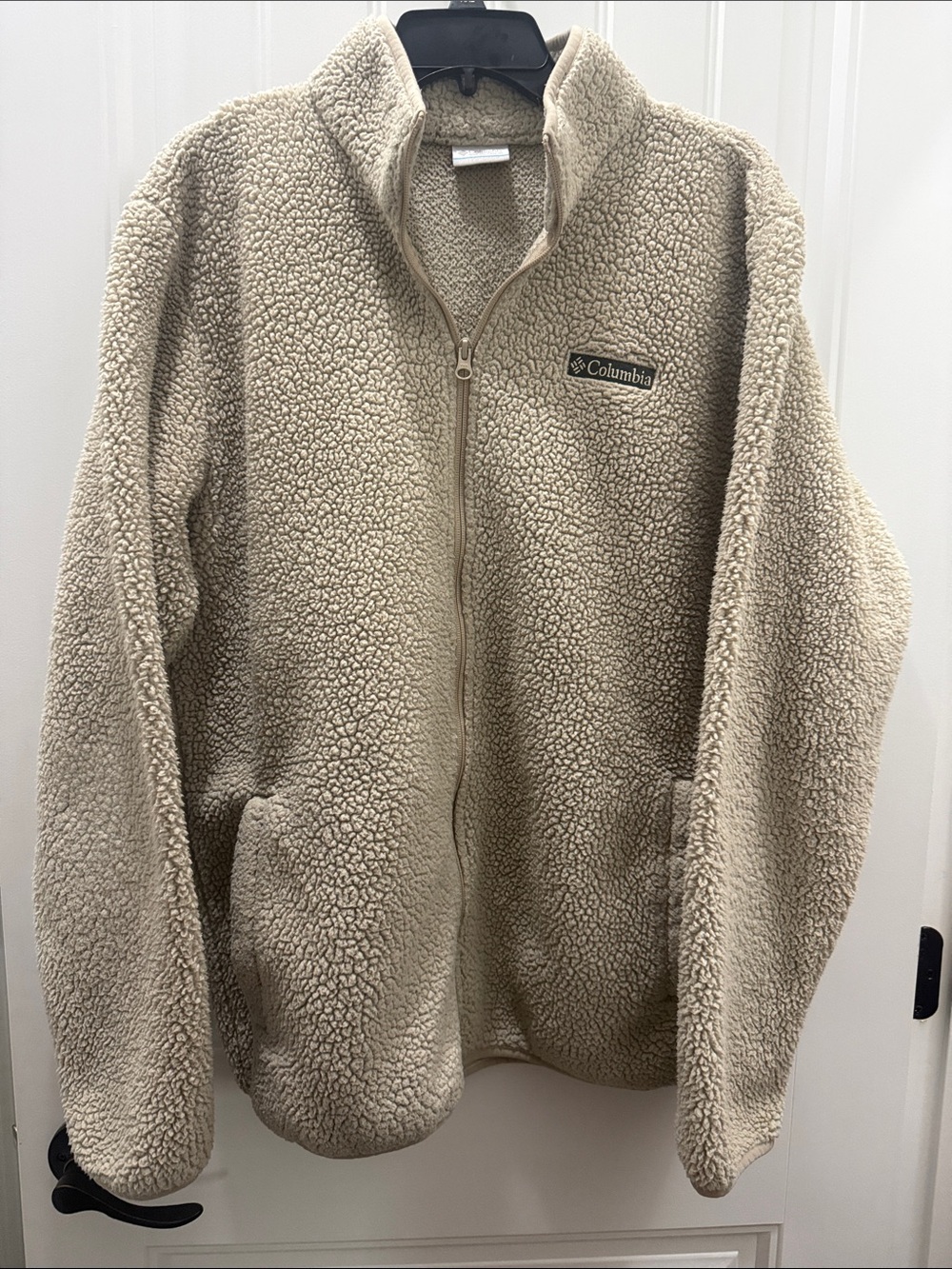 Columbia Sherpa Fleece Jacket Men’s Large Tan Full-Zip Cozy Teddy Warm